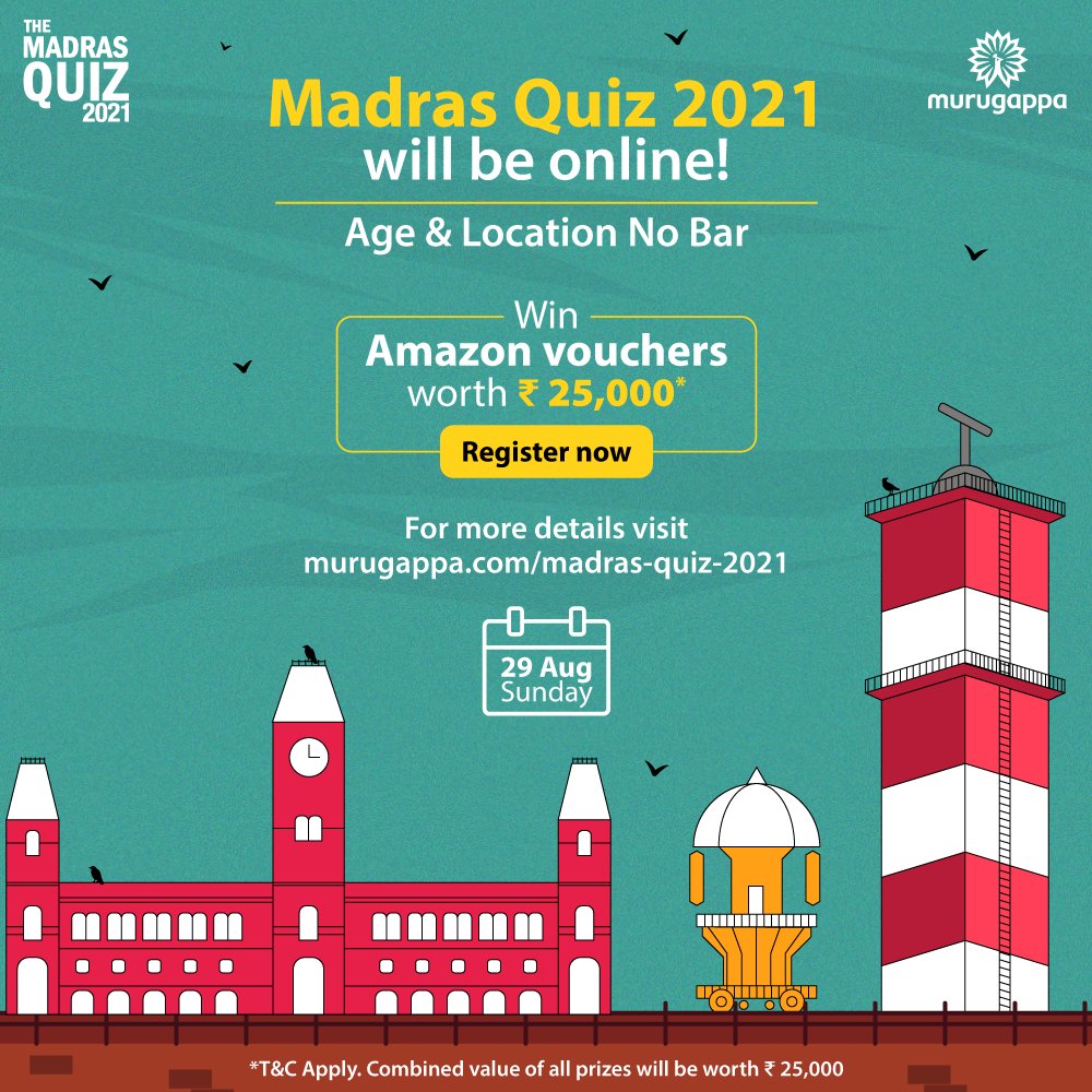 If you are Mad about Madras, this is the quiz for you! Participate to stand a chance to win up to Rs. 25,000 in Amazon gift vouchers! All you need is knowledge about Madras, an internet connection and a phone! Register now! Visit: bit.ly/3ixRZ4Q