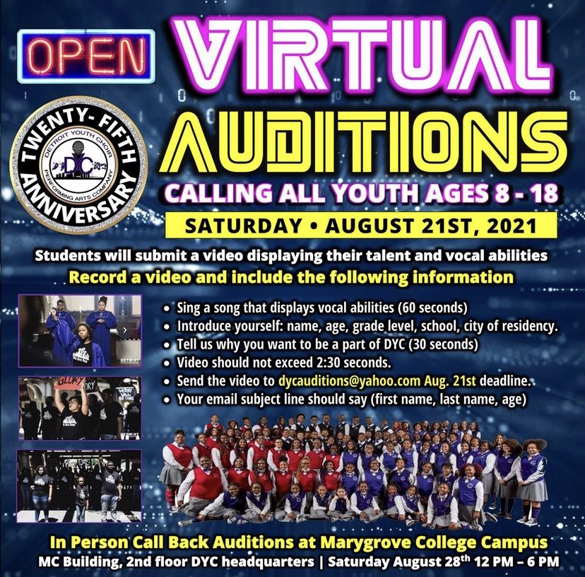 DycOfficial's tweet photo. @Dr_Vitti The @DycOfficial will be having Auditions coming up very soon!! All @Detroitk12 are welcomed to Audition‼️‼️ we would love to come into the schools to audition students. That would amazing..
#SpreadTheWord
#cityofdetroit
#thesoundofhope
#blackonbroadway
#dpscd https://t.co/x2oeuRjNoc