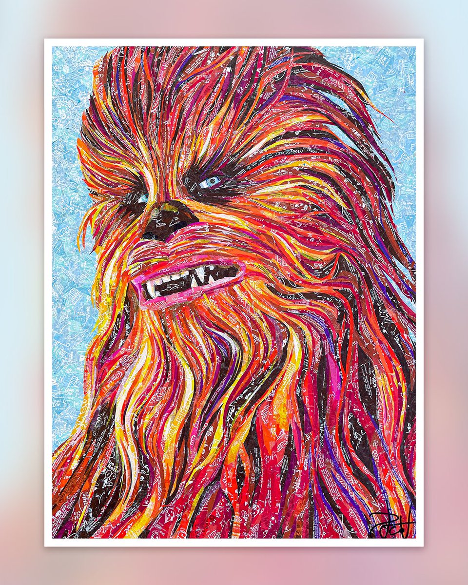 Commission is done! 18”x24” “Chewie” aka “Peter Mayhew, We Miss You” medium: candy wrappers. #chewbacca #starwars #starwarsart #wookiee https://t.co/oiLpcE8WQR