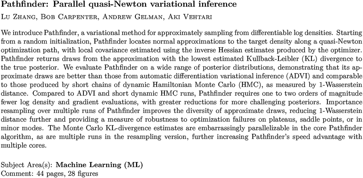 arxiv.org/abs/2108.03782…
L Zhang et. al.
Pathfinder: Parallel quasi-Newton variational inference