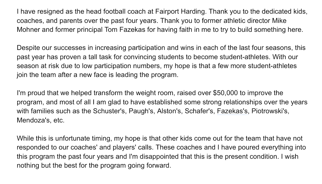 CoachRuff1's tweet photo. I hope for better things ahead for the Fairport Football program. I am grateful for the memories and experience. https://t.co/QH6F77PQIg