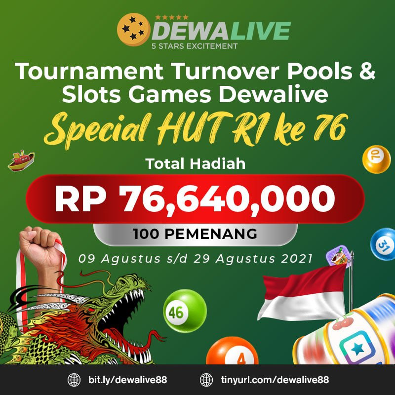 dewaliveoff2's tweet photo. Haii ada INFO baru nihh

Dalam rangka HUT RI Ke -76, DEWALIVE mengadakan TOURNAMENT Turnover Pools Dan Slots Games Special HUT RI-76.

Promo berlangsung dari tanggal 09 Agustus s/d 29 Agustus 2021 dan total hadiah Sebesar Rp 76.640.000 untuk 100 Pemenang https://t.co/hnMs5L91rb
