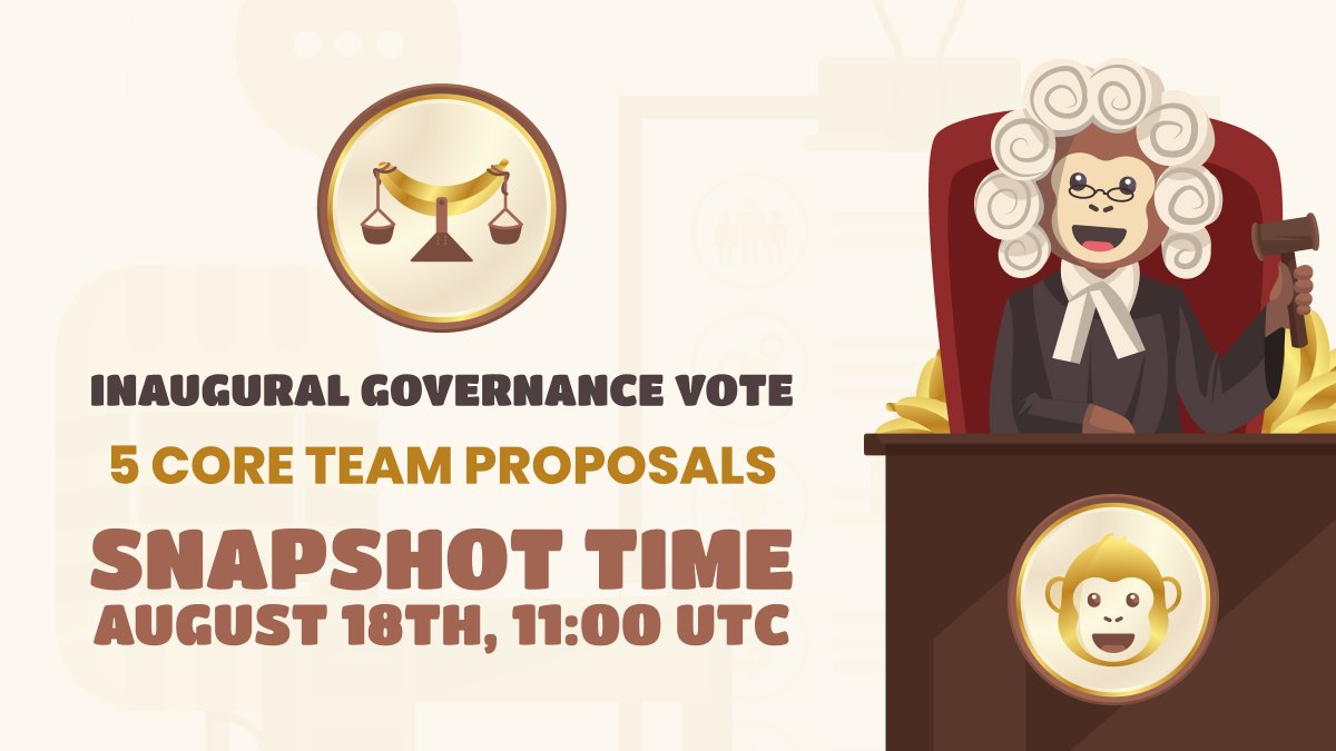 ApeBond's tweet image. Next set of proposals coming this week! 🗳

📸 $GNANA Snapshot: 18th of Aug, 11:00 UTC 
🧑‍⚖️ Governance Docs: bit.ly/3xzFV7x