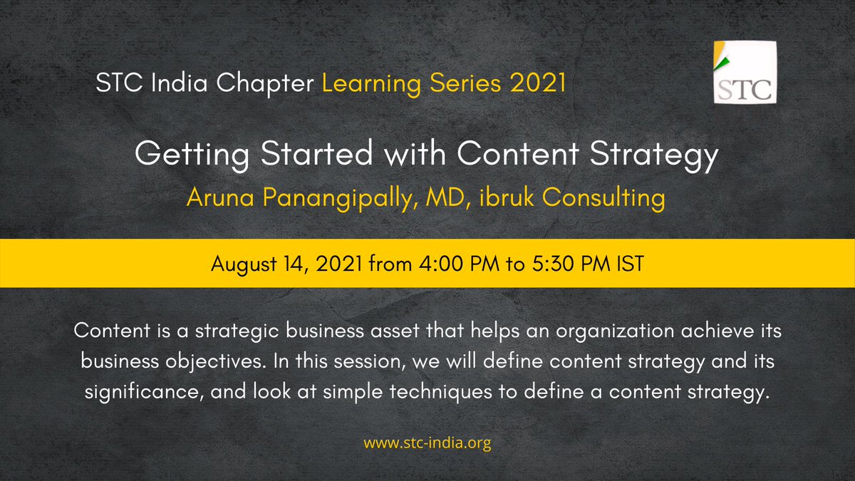 Getting Started with Content Strategy  

Register @ stc-india.org/learning/conte…

We will look at how content can be transformed into a strategic business asset that helps the organization achieve its business objectives. 

#learning #content #businessstrategy #technicalwriting