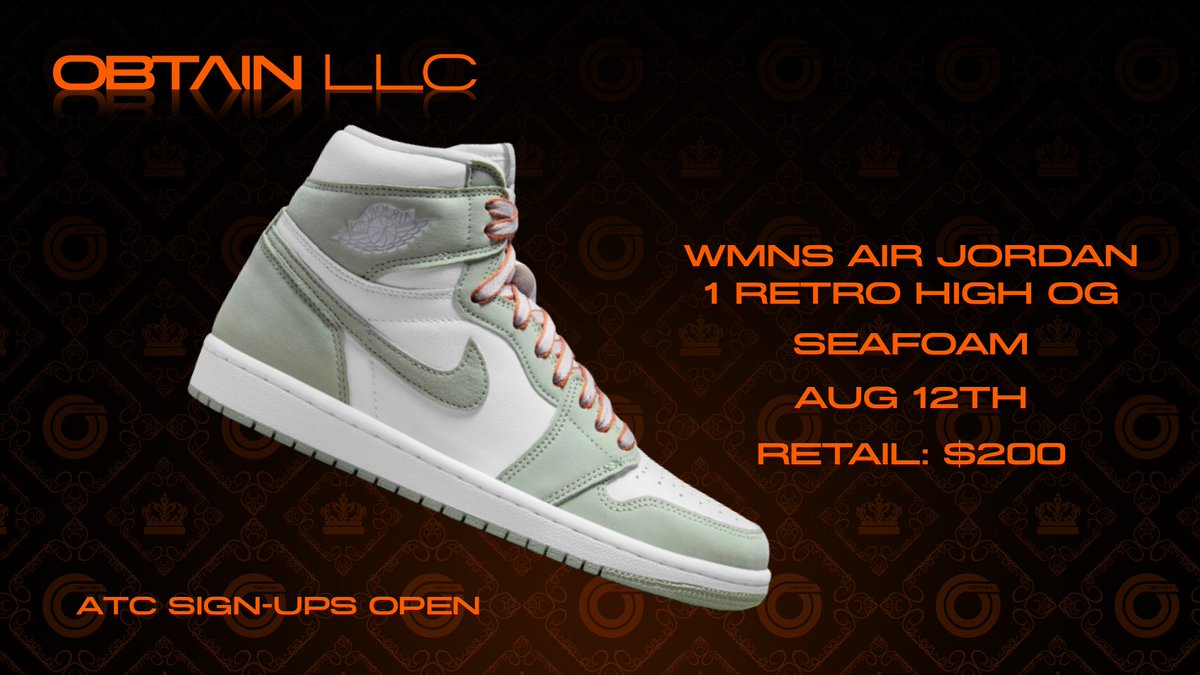 Wmns Jordan 1 High OG Seafoam

▪️Aug 12th
▪️Retail: $170
🔑Bots In-stock

View All Available - DM for Special Accommodations

obtain.llc/collections/ob…