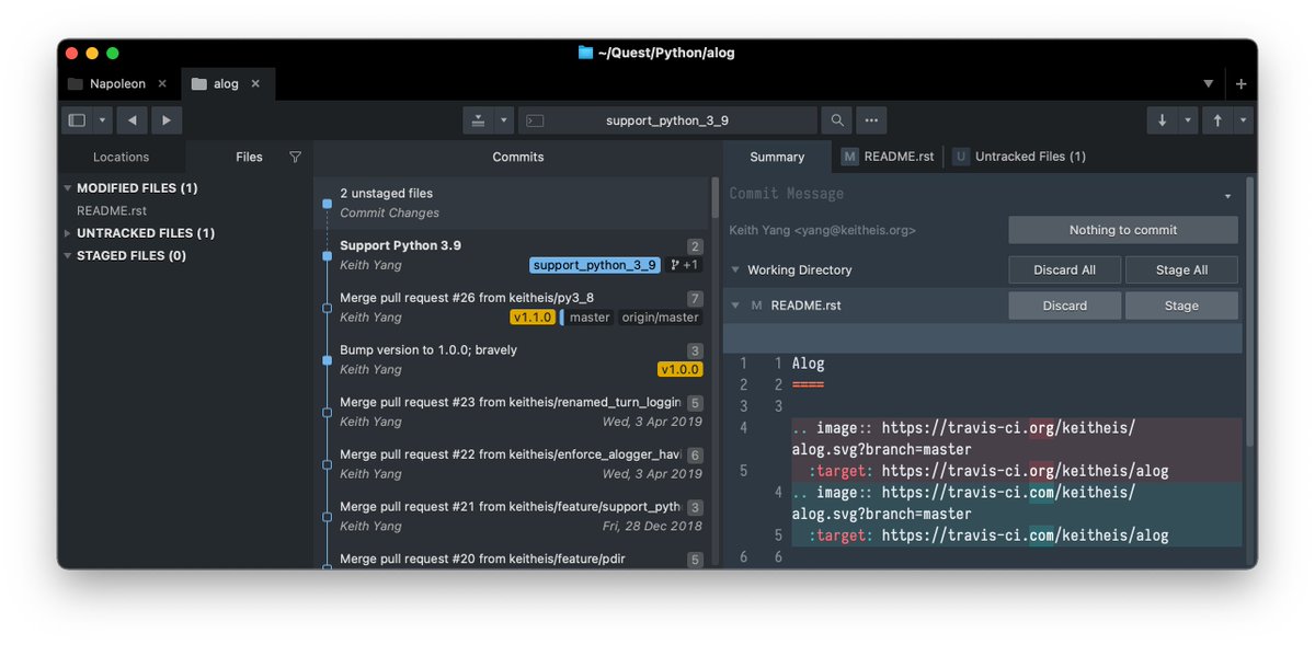 keitheis's tweet photo. I love the speed of #SublimeMerge Git. Just hopping it can provide Copy File Path more easily and directly for files right under Working Directory @sublimehq https://t.co/vmJWxZMBvU