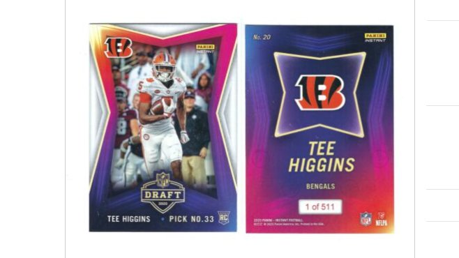 2020 Panini Instant NFL Draft Night RC Tee Higgins ROOKIE Card SP /511 Bengals @WatchTheBreaks #Collect #FootballCards #WhoDoYouCollect 

#eBay link- https://t.co/eJvXrspdXz https://t.co/sYIfdN04Mi
