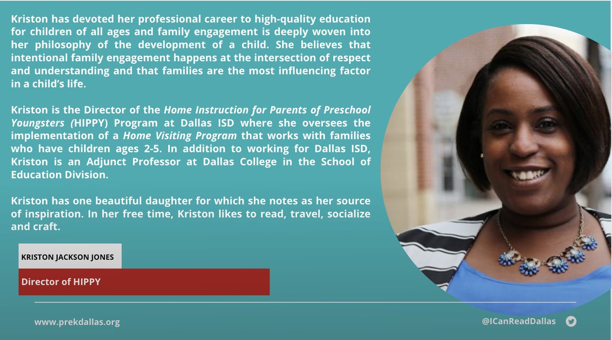 ICanReadDallas's tweet photo. Our Director of HIPPY, Kriston Jackson Jones, understands the important role parents play in a child's education.  Learn more about her below. 🌟📚🍎 https://t.co/DlCxUZlERU