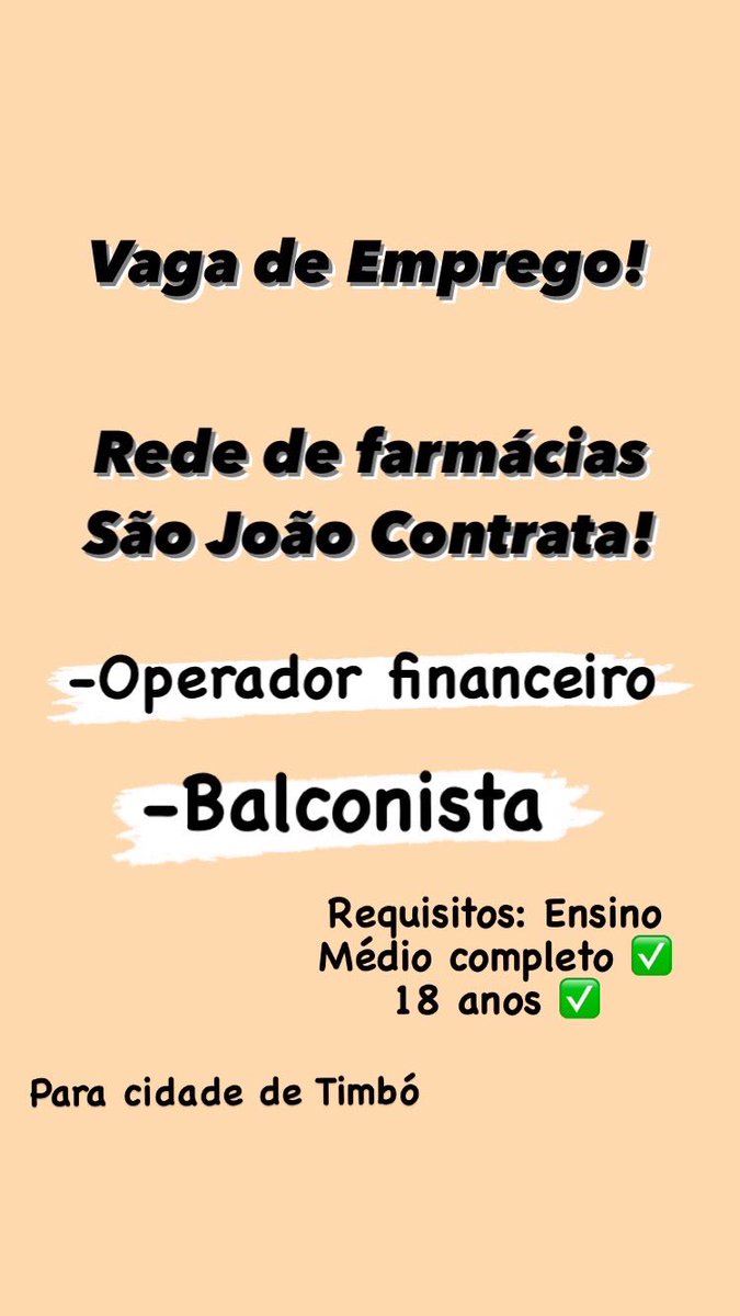 tauuane201's tweet photo. Oportunidade de Emprego pessoal de Timbó e região ⚠️⚠️ https://t.co/3O4hByLXkR