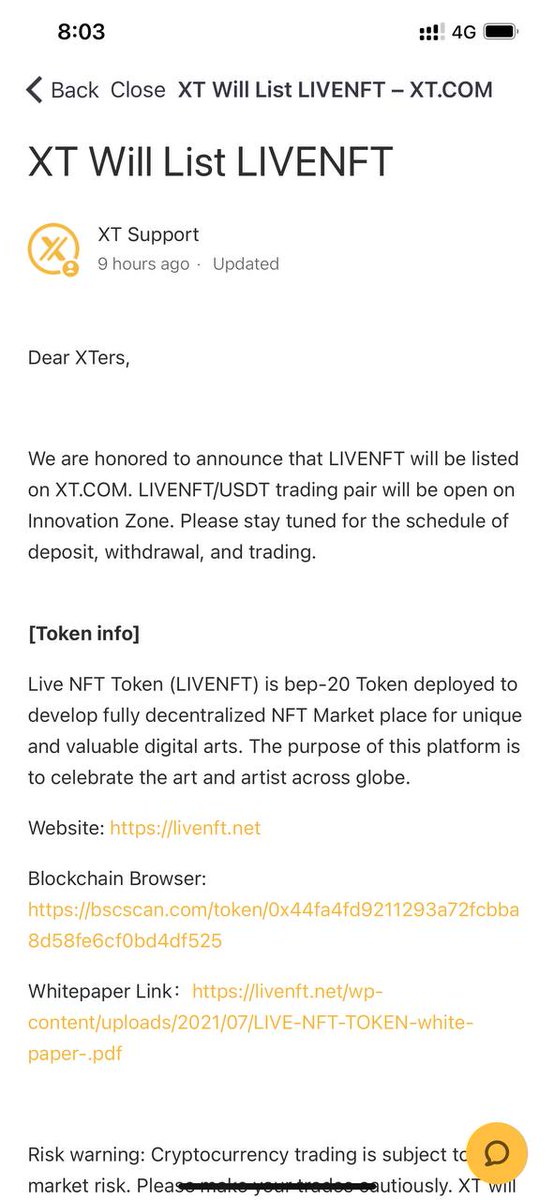 cryptokaka007's tweet image. XT will list LIVENFT.
@XTexchange @livenfttoken