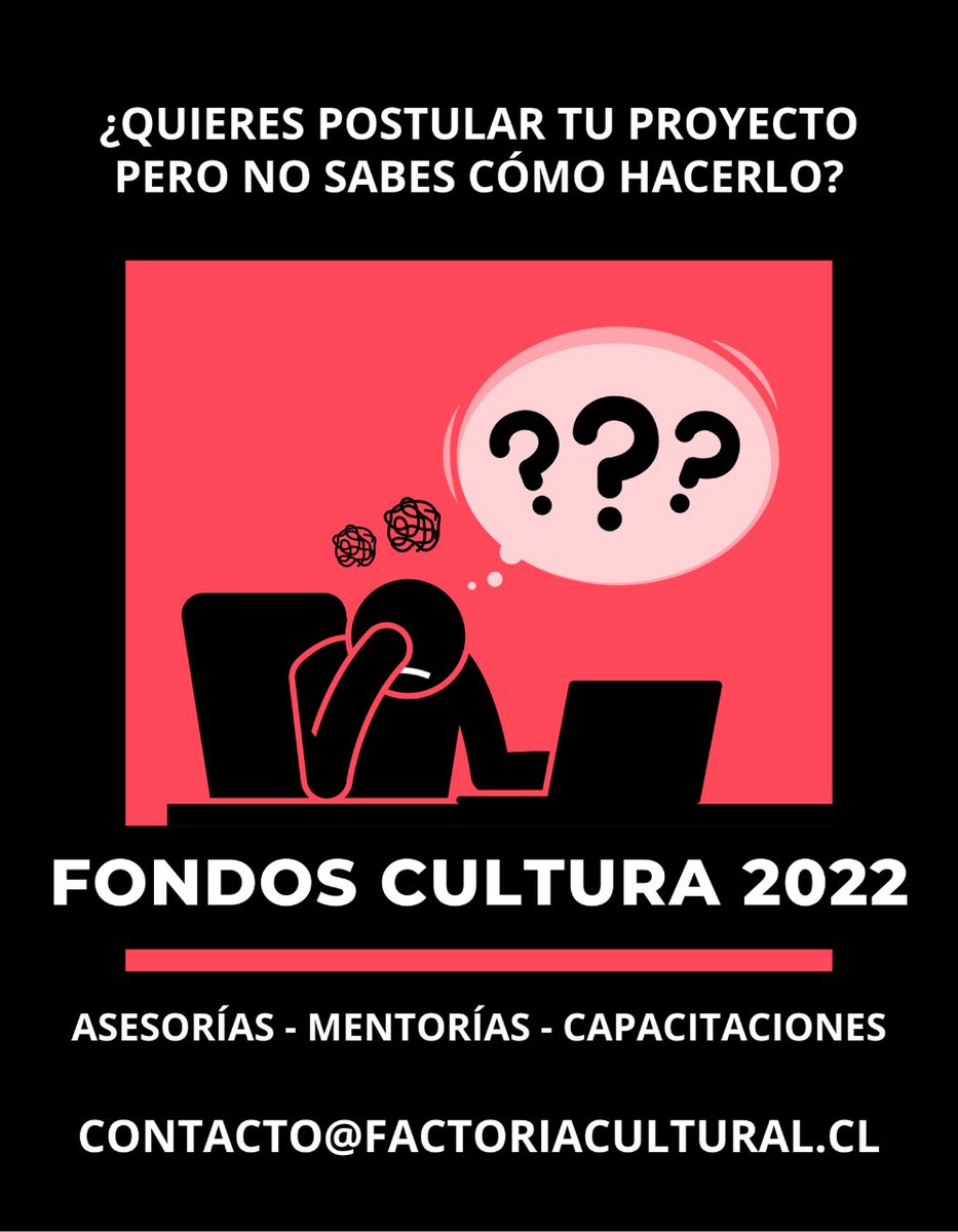 ☝ Si estás postulando a los #FondosCultura2022, recuerda que en #FactoríaCultural podemos asesorarte 😉 Para contactarnos, envíanos un mail o vía whatsspp +56986613124 💻 #FondosCultura