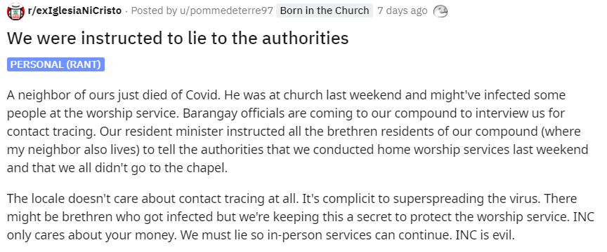 RenHu2's tweet photo. Look at this po from REDDIT. If this is true, then this is really bad. Anyone knows if the INC condone this kind of behavior? https://t.co/KMRYTmpJKJ
