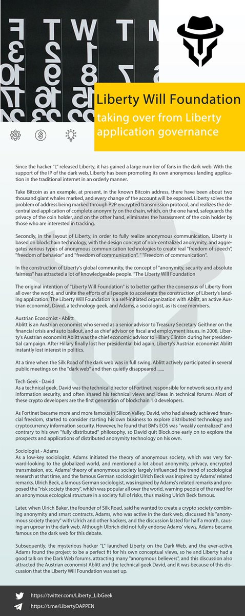 Liberty Will Foundation, taking over from Liberty with application governance #BinanceSmartChain  #BNB  #Blockchain #Filecoin #CHIA #BTC  #dash #XMR #ZEC