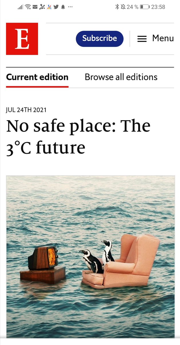 La portada del Economist alertaba sobre un futuro donde no habrá un lugar seguro ante los efectos del alza de temperaturas por el calentamiento global. Mientras, China emitió más gases de efecto invernadero que los que se lograron reducir por el cierre de centrales a carbón, 👇