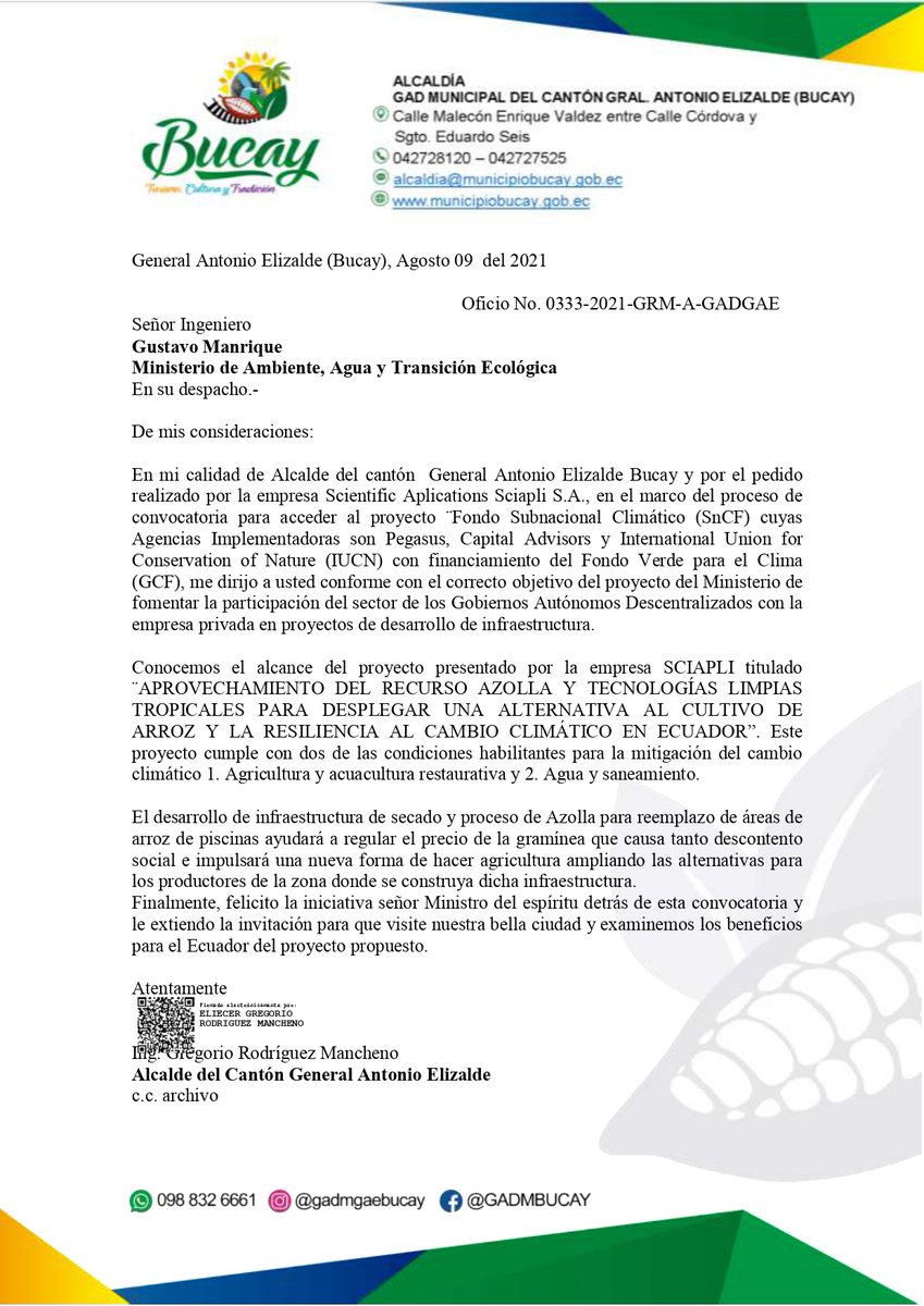 nitkmariano's tweet photo. @LassoGuillermo @GustavoManriq_M @TanllyVera @XimenaGarzon11 @mariabrownp Presento el proyecto “APROVECHAMIENTO DEL RECURSO AZOLLA Y TECNOLOGÍAS LIMPIAS TROPICALES PARA DESPLEGAR UNA ALTERNATIVA AL CULTIVO DE ARROZ Y GENERAR RESILIENCIA AL CAMBIO CLIMÁTICO EN ECUADOR (ARATELIT)” https://t.co/mjZhso5HtX