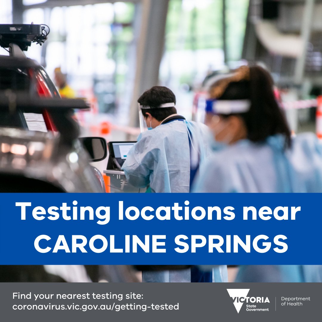 Need to get tested in Caroline Springs? There are options for you locally, and across the western suburbs.
 
📍Caroline Springs Leisure Centre (Walk-up testing)
The Parade, Caroline Springs
 
📍City Vista Sports Precinct, Fraser Rise (Drive through)
46 City Vista Ct, Plumpton