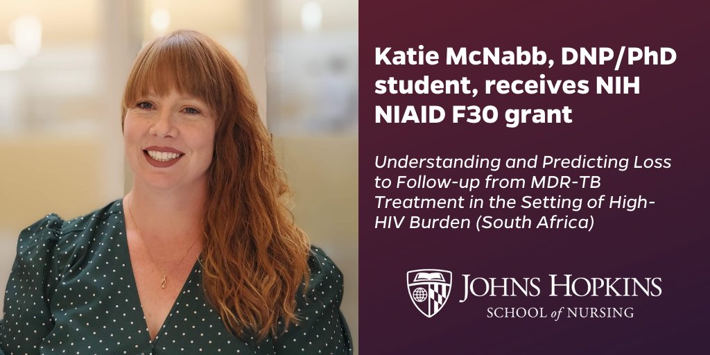 Congrats! @KCMcNabb receives F30 <a href="/NIAIDNews/">NIAID News</a> grant for her research, "Understanding and Predicting Loss to Follow-Up from MDR-TB Treatment in the Setting of High-HIV Burden (South Africa)."