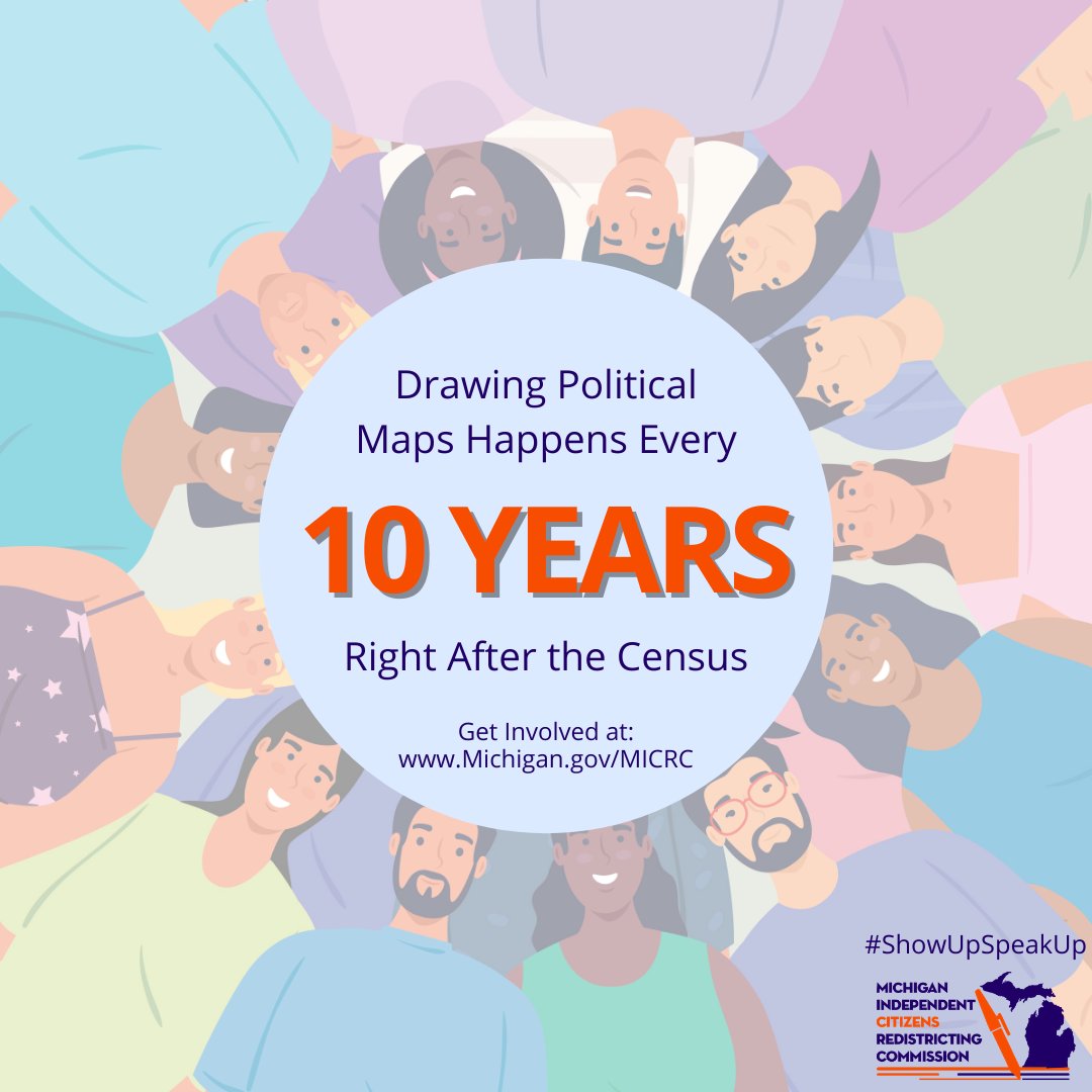 RedistrictingMI's tweet photo. Now is your chance to be a part of Michigan’s redistricting process! It only happens once every 10 years and will reflect shifting populations, communities, and community interests. Get involved by going to https://t.co/sj2mvpXWu5. #ShowUpSpeakUp https://t.co/J7CGzEvbhB