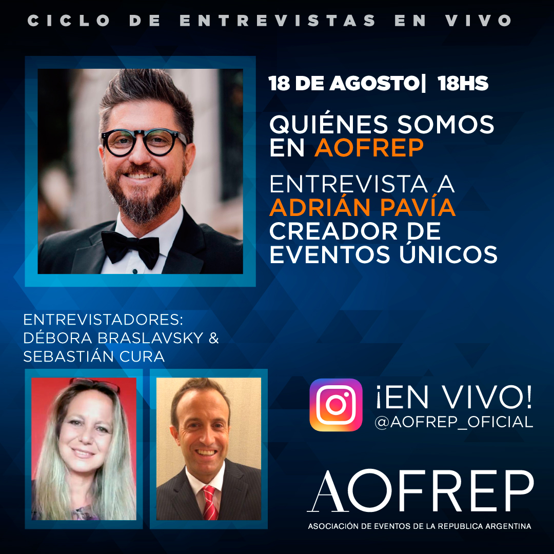 AOFREP's tweet image. Mañana a las 18hs, Débora Braslavsky y Sebastián Cura conversarán con Adrián Pavía, creador de eventos únicos, en una nueva edición de las entrevistas en vivo de AOFREP.

Te esperamos en nuestra cuenta oficial de Instagram: instagram.com/aofrep_oficial