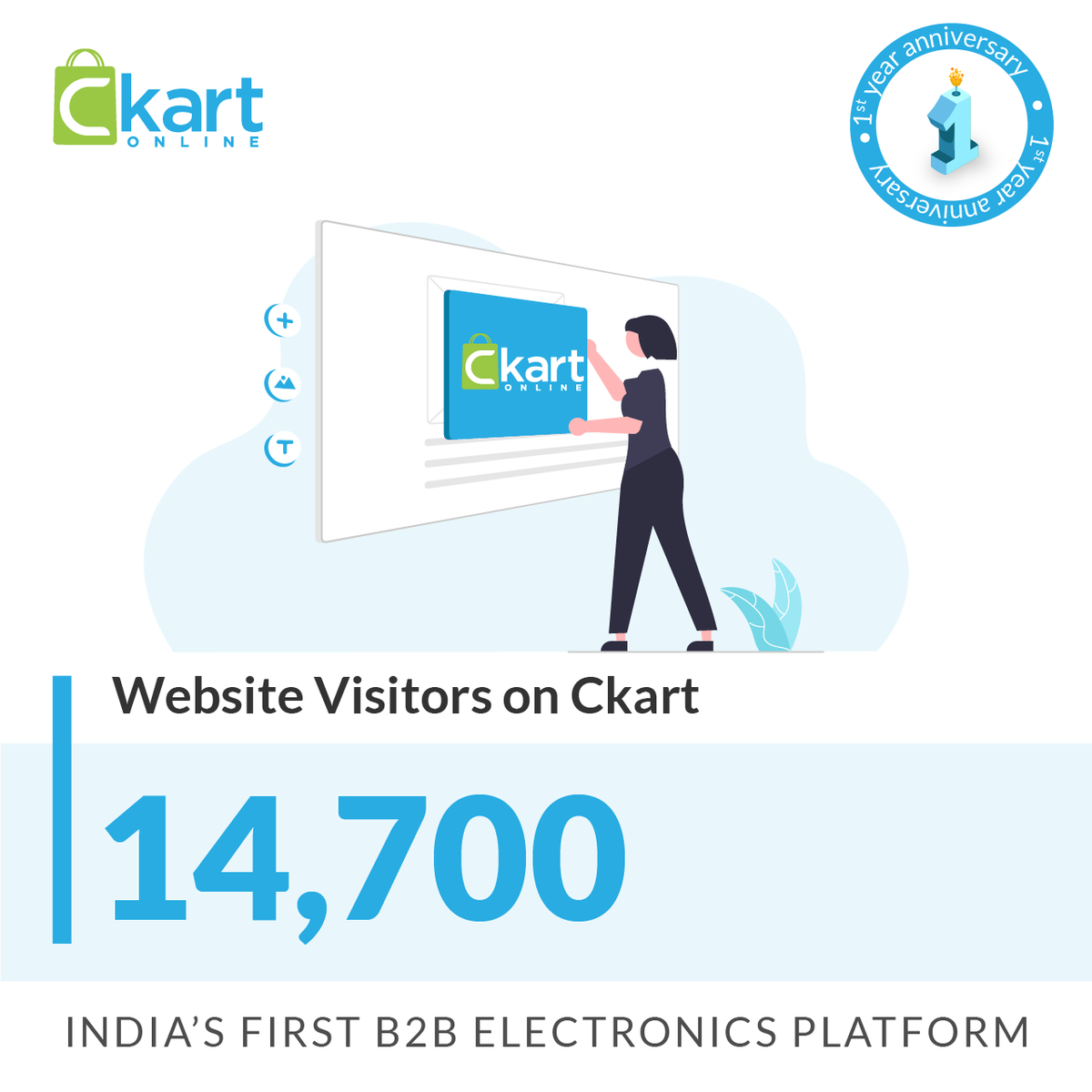 CKart_Online's tweet photo. During this 1 year journey Ckart has received 14,700 New Visitors on website.
#1yearanniversary #websiteviews #ckartonline https://t.co/H1agrpXpEz