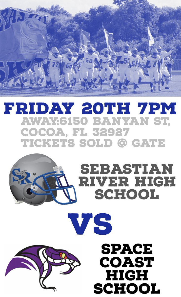 SRHS_Football1's tweet photo. Sharks hit the road this week for their 1st game of the 21 season!! Takin on @CoastViper LET’S GO SEBASTIAN!! 🦈🏈🐍@airranger09 @ChosenEj @airranger09 @SRHS_Sport @SRHS_SHARKS @TeachersRock100 https://t.co/qP5wRIBcou