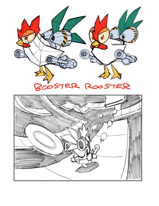 Had this idea for awhile. Megaman Legends style art with sort of inverted Mario Galaxy fisheye 3d platfoming. Rechargeable rockets for boosting across wide gaps. Metal Slug style guns.
Booster [the rooster] uses parts from ludicrous hi tech egg factory to rescue hens and eggs 