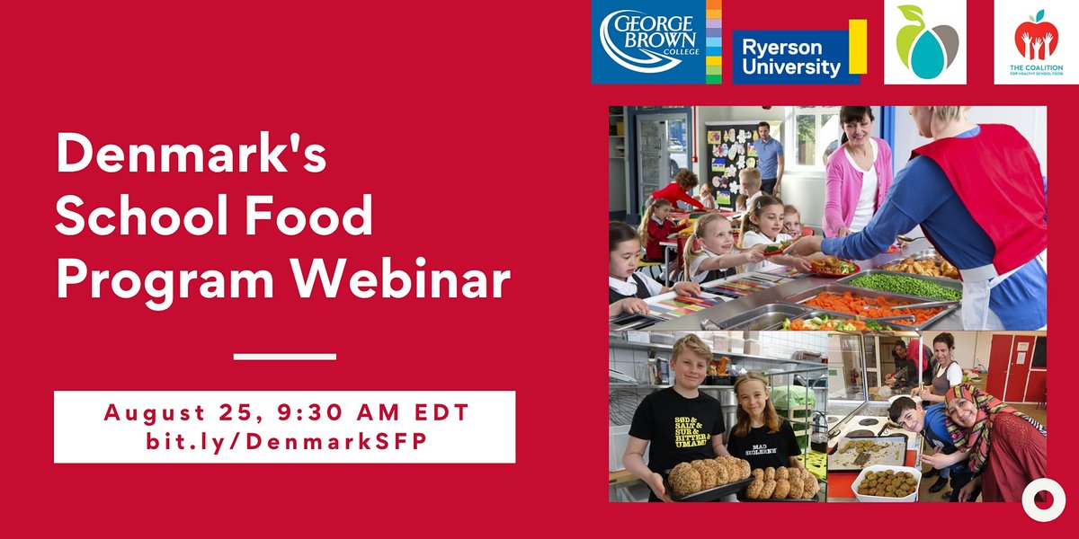 Join this webinar on August 25th about Denmark's School Food Program! Dive into the concept of school food in Denmark as well as its implementation and monitoring guided by the Danish nutritional guidelines and framing education.  eventbrite.ca/e/denmarks-sch…