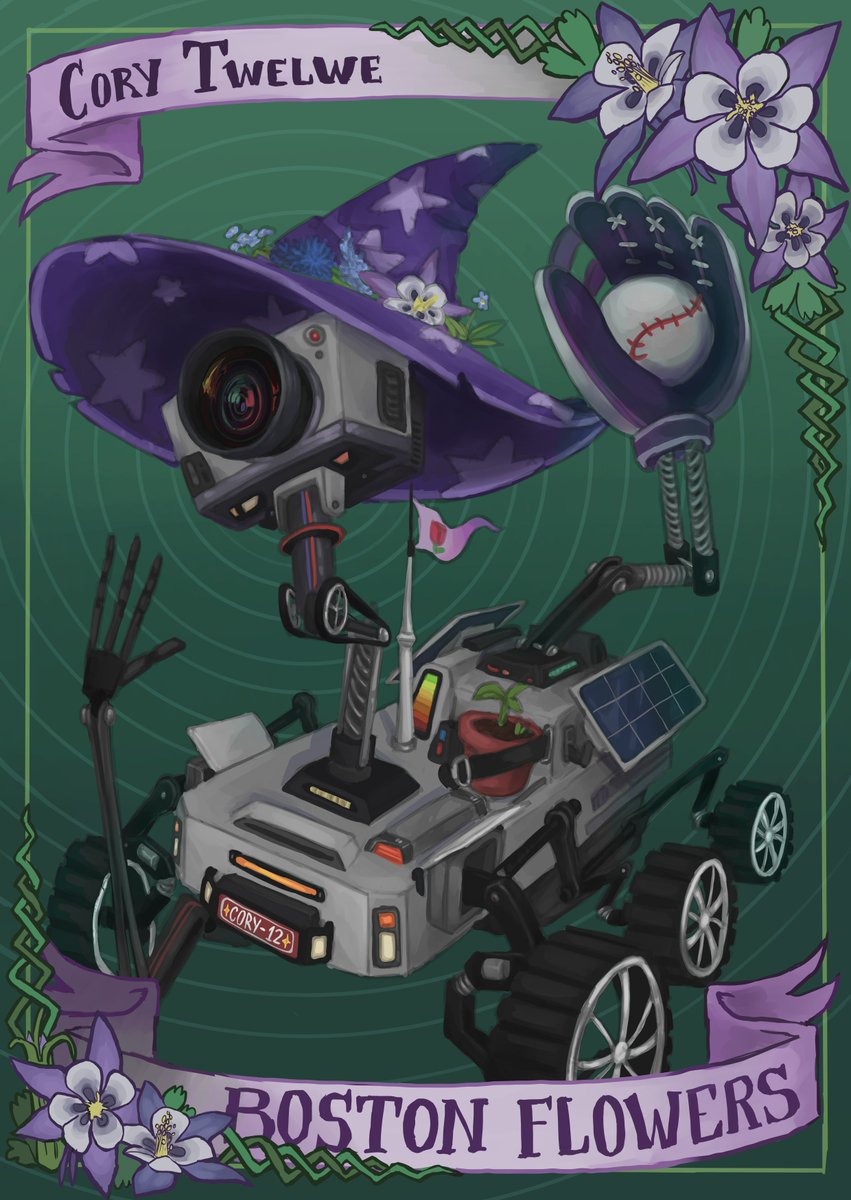 Another day, another #blaseball card! Here's the goodest rover around, the most adorable, Cory-12 ~✨
<a href="/BOS_flowers/">🌹The NEW Boston Flowers🌹</a> <a href="/CORY_12_/">CORY-12</a>