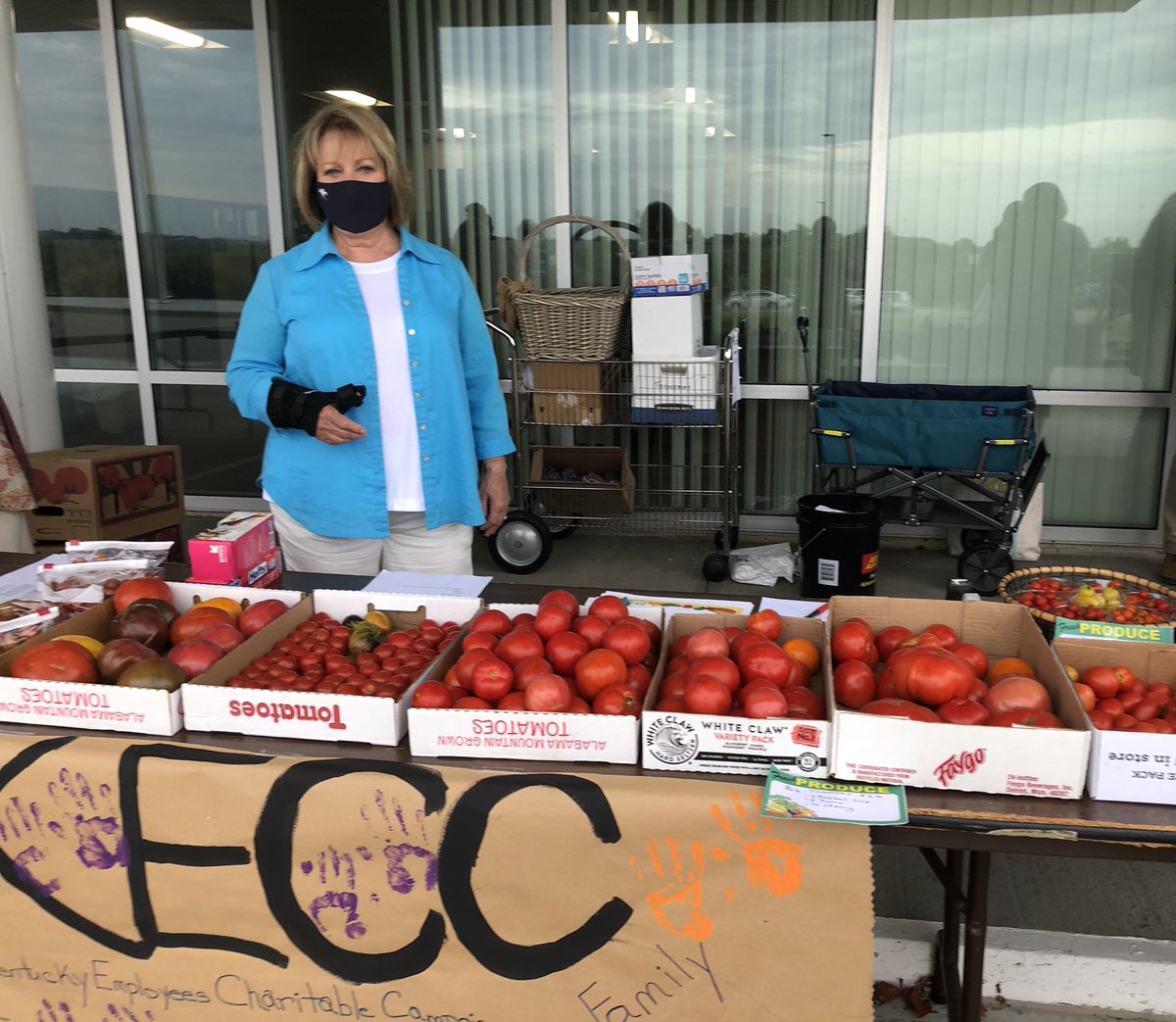 KentuckyEEC's tweet photo. Secretary Rebecca Goodman is leading the charge as Chair of this year’s @KyCampaign. Today, #TeamEEC supported the campaign through a farmer’s market. Produce was donated by employees. https://t.co/GDqBIxO1tl