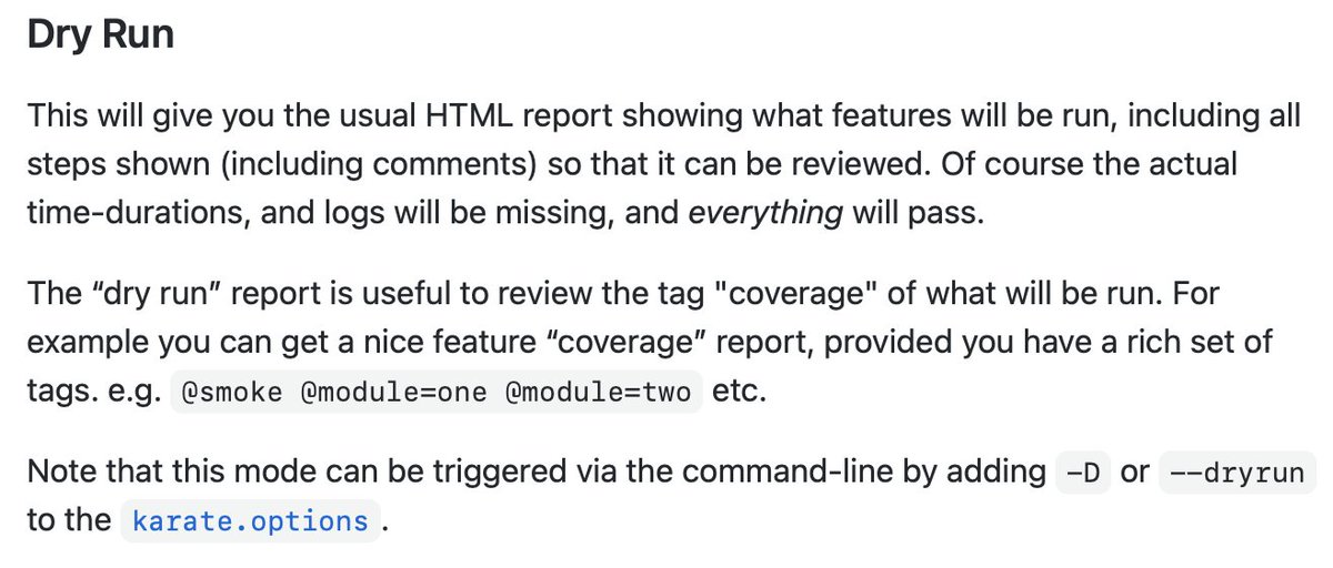 getkarate's tweet photo. tip of the day: Karate has a "Dry Run" option since version 1.X

and did you know that you can write custom HTML reports using a template engine ?

here's a sample project created by @getwithprashant that uses the [dryrun] option to create a custom report: https://t.co/srA8x01o5J https://t.co/jX5ERL9MfG