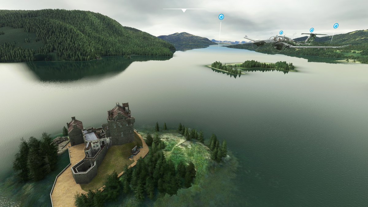 Masa T V Twitter 本日はスコットランドのフライトでした 最初はアイリーン ドナン城見学です 3つの入り江が 重なる小さな島にある城で美しかったです 山岳地帯を越えて行ったので 意外と厳しい場所に建築されてるのが印象的でした Msfs