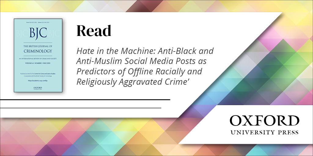 Oxford Journals (@oxfordjournals) on Twitter photo Does an association exist between online and offline forms of hate, independent of ‘trigger’ events?
Read an important study from <a href="/MattLWilliams/">Prof Matt Williams</a>, <a href="/pbFeed/">Prof. Pete Burnap</a>, <a href="/amerjaved/">Dr Amir Javed</a>, <a href="/liuhan2074198/">Han Liu</a>, and <a href="/SefaOzalp/">Sefa Ozalp</a>, available in a new collection on Emancipatory Sociology: bit.ly/3BSuuuR Does an association exist between online and offline forms of hate, independent of ‘trigger’ events?
Read an important study from <a href="/MattLWilliams/">Prof Matt Williams</a>, <a href="/pbFeed/">Prof. Pete Burnap</a>, <a href="/amerjaved/">Dr Amir Javed</a>, <a href="/liuhan2074198/">Han Liu</a>, and <a href="/SefaOzalp/">Sefa Ozalp</a>, available in a new collection on Emancipatory Sociology: bit.ly/3BSuuuR