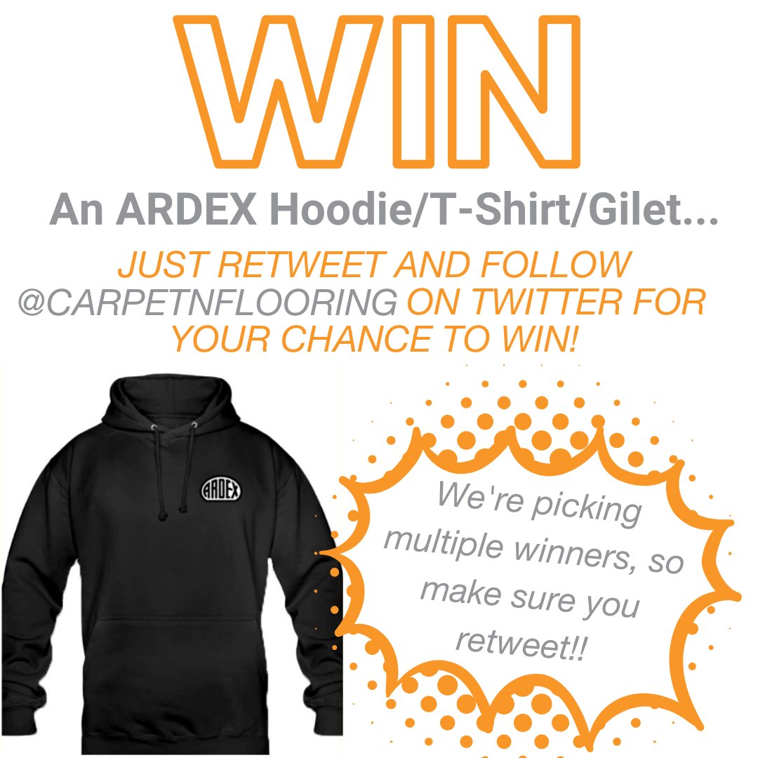 ‼️ WIN either an <a href="/ARDEXUKFlooring/">ARDEX UK - Flooring</a> Hoodie, T-shirt or Gilet! 

👉 Just retweet this tweet &amp; follow us on @CarpetNFlooring !

🔸 We're giving away multiple prizes, so make sure you enter by the 27th August...

🤞 Good luck! #Flooring #Giveaway
