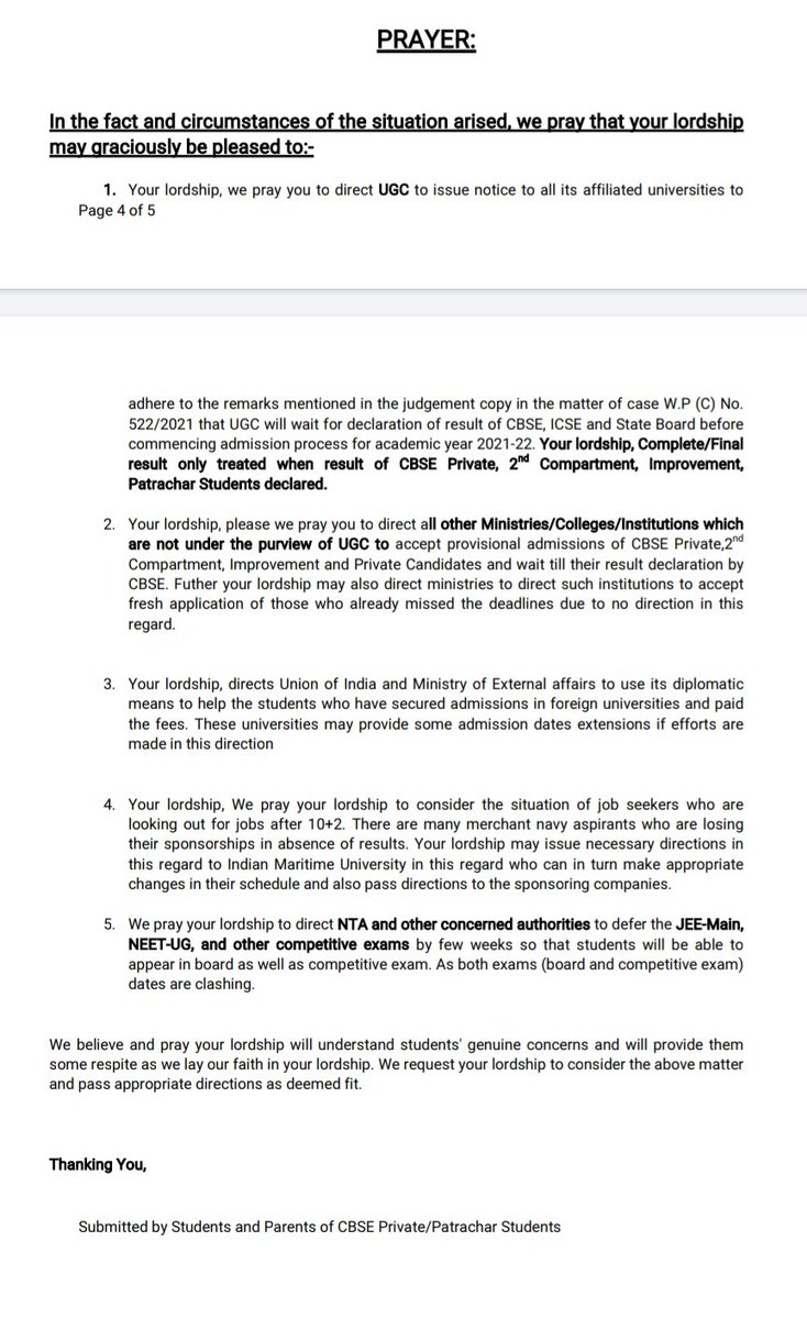hi_me_kartikey's tweet photo. Drafted 5 pages representation to be forwarded to CJI, regarding admission issue nd date clash issue which is being faced by CBSE Private/Patrachar Students...... 

Pls Read #Prayer portion nd DM me for inclusion of any point....

@AdvMamtaSharma @ActivistSukhpal @nishantmjsr https://t.co/xPDZVSQE1j