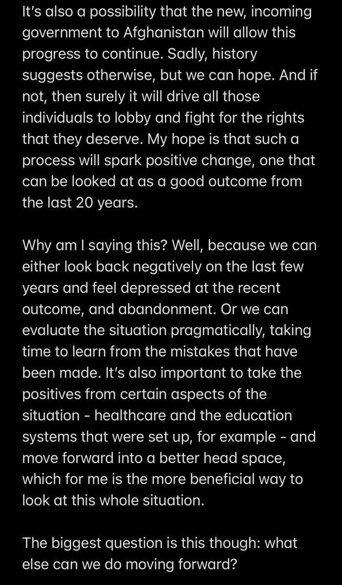 Afghanistan After what have been a couple of difficult weeks there are only two things I want to discuss regarding Afghanistan (see screenshots). But before I get into them, if you’re struggling to deal with your feelings because of the recent developments, please seek help…