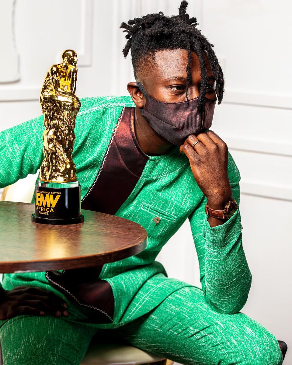 EMYAfrica's tweet photo. Kwaku Bediako of @chocl8clothesgh with his EMY trophy at last year's awards.

Visit www.emyafrica/vote to vote for your favourite nominee to win this year. You could also text EMY, their name and the category to 1393 (toll free) to vote. 

Photo by @gilbertasante 
#EMYAfrica21 https://t.co/G1BKexZHgB