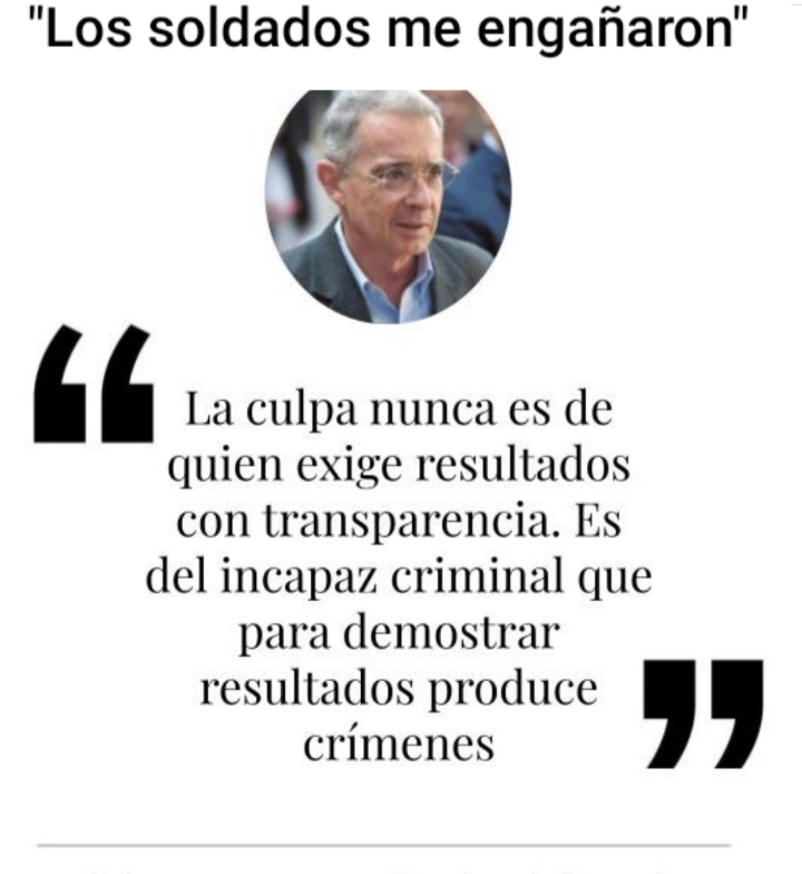 ElChatoDulce's tweet photo. El señor frentero, el que cambió al país, salió a culpar soldados.

Dizque lo engañaron 6402. Tremendo lider de papel que resultó. 

#UribeRespeteALosSoldados https://t.co/vKdPkWq82L