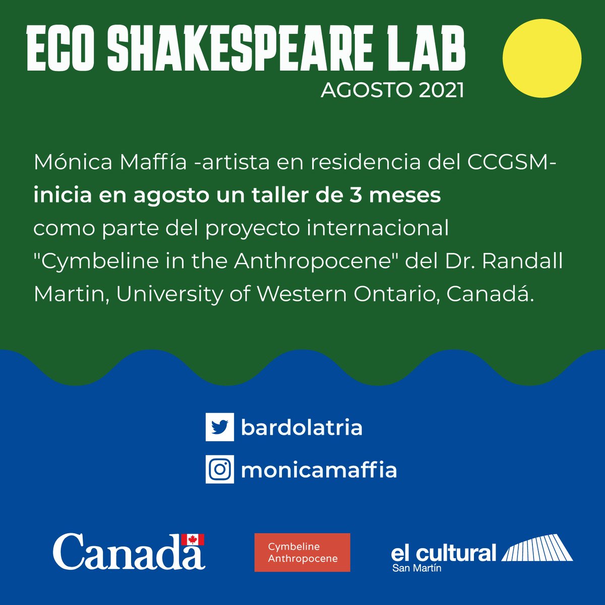 bardolatria's tweet photo. #Lunes 23 arranca mi #residencia #artistica en @elculturalsm con #EcoShakespeareLab que
#representa al #continente #sudamericano en #proyecto #international @ecocymbeline de @randall_rmartin
Gracias @EmbCanArgentina #canada🇨🇦 #argentina 🇦🇷
#artista ##ecoshakespeare #teatro🎭 https://t.co/mFA3BUKekA