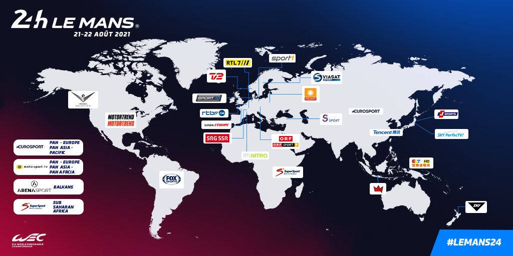 24hoursoflemans's tweet image. Where to watch the race? 📺
All details on bit.ly/3gbFLgF

#LeMans24 @FIAWEC #WEC