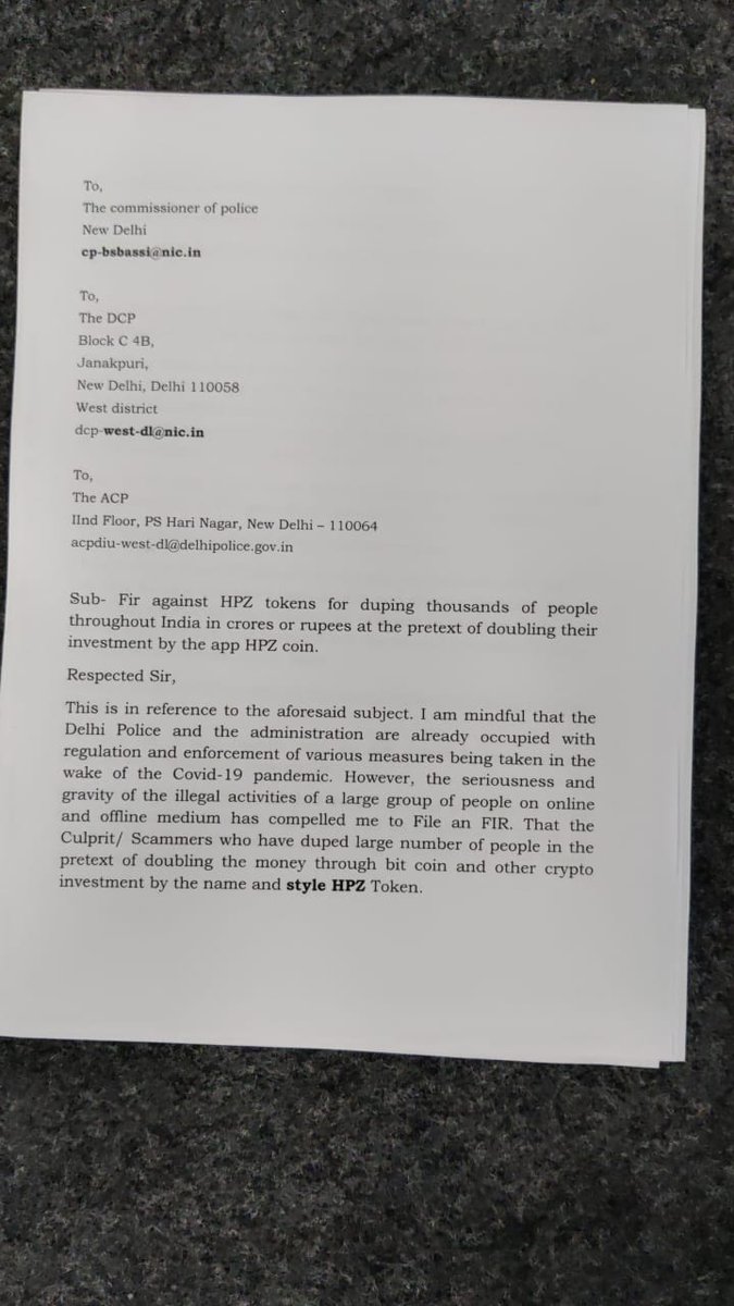 BishwaJain's tweet photo. @DCPWestDelhi more than 1000 people and many crores has been duped in the pretext of investment by HPZ. A complaint has been filed to DCP west. The matter needs promt action. Help the helpless. https://t.co/m7iR8AXoxt