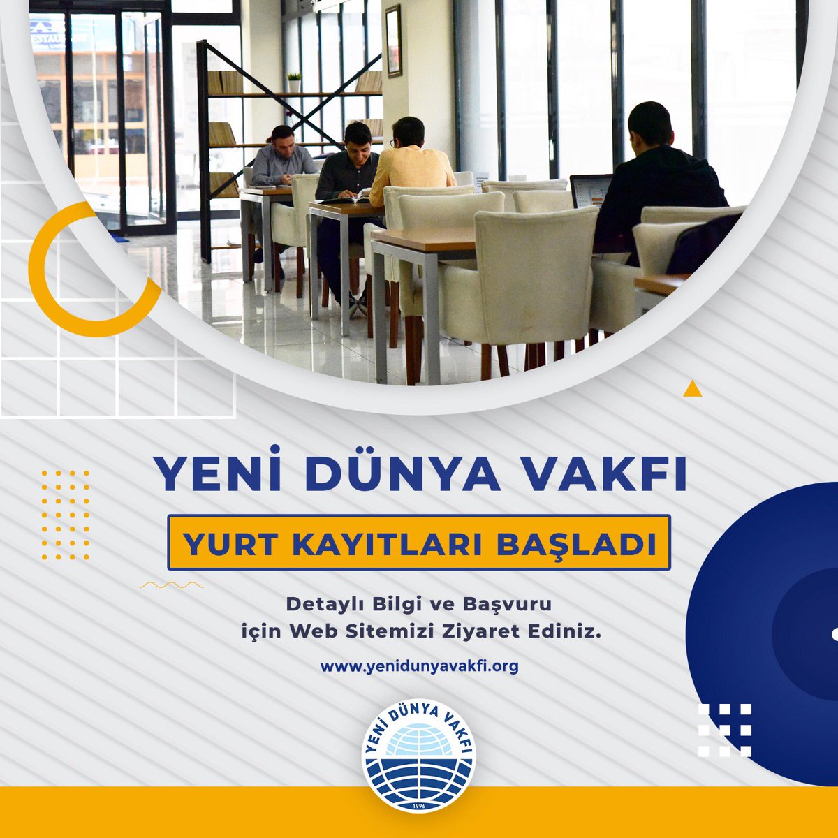 Evinizdeki Rahatlığı Yurda Taşıdık !!!
İstanbul, Ankara,  Bursa, Gaziantep, Gümüşhane ve Kırıkkale'de bulunan yurtlarımıza seni bekliyoruz.
Detaylı bilgi ve başvuru için yenidunyavakfi.org adresini ziyaret edebilirsin.
#YDVyurtları #yenidünyavakfı #üniversite #yurt