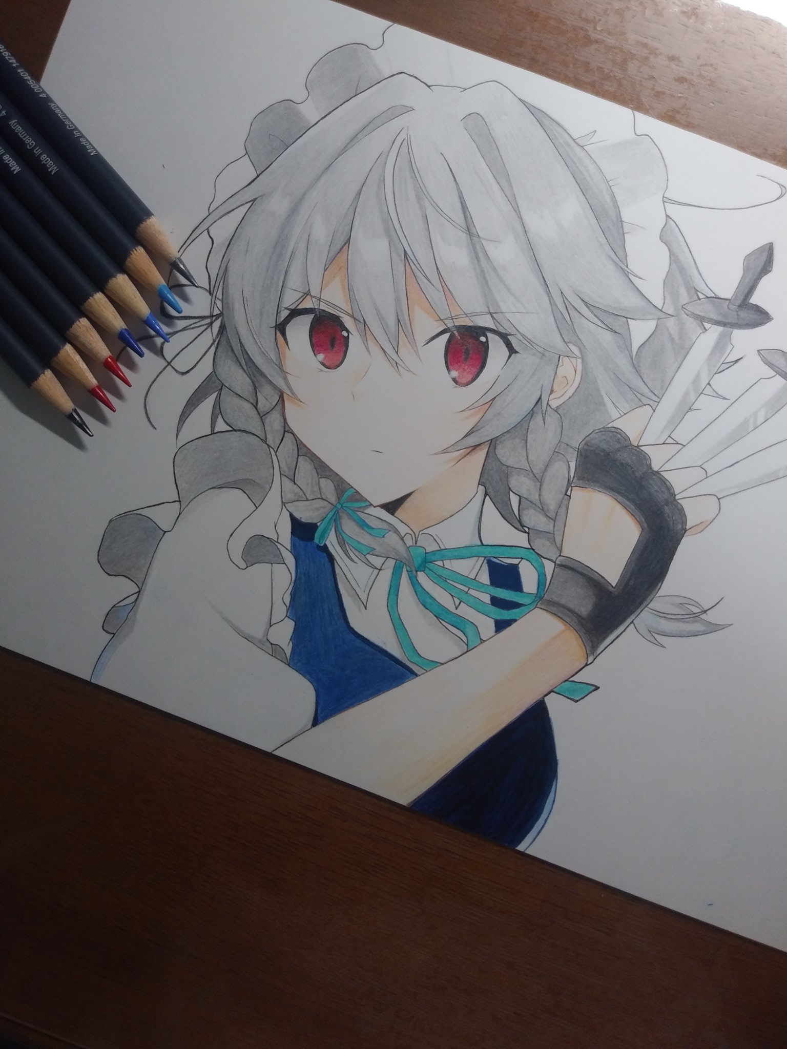 どこかの細野 十六夜咲夜 東方project 十六夜咲夜 色鉛筆イラスト T Co Ue0omgbo17 Twitter