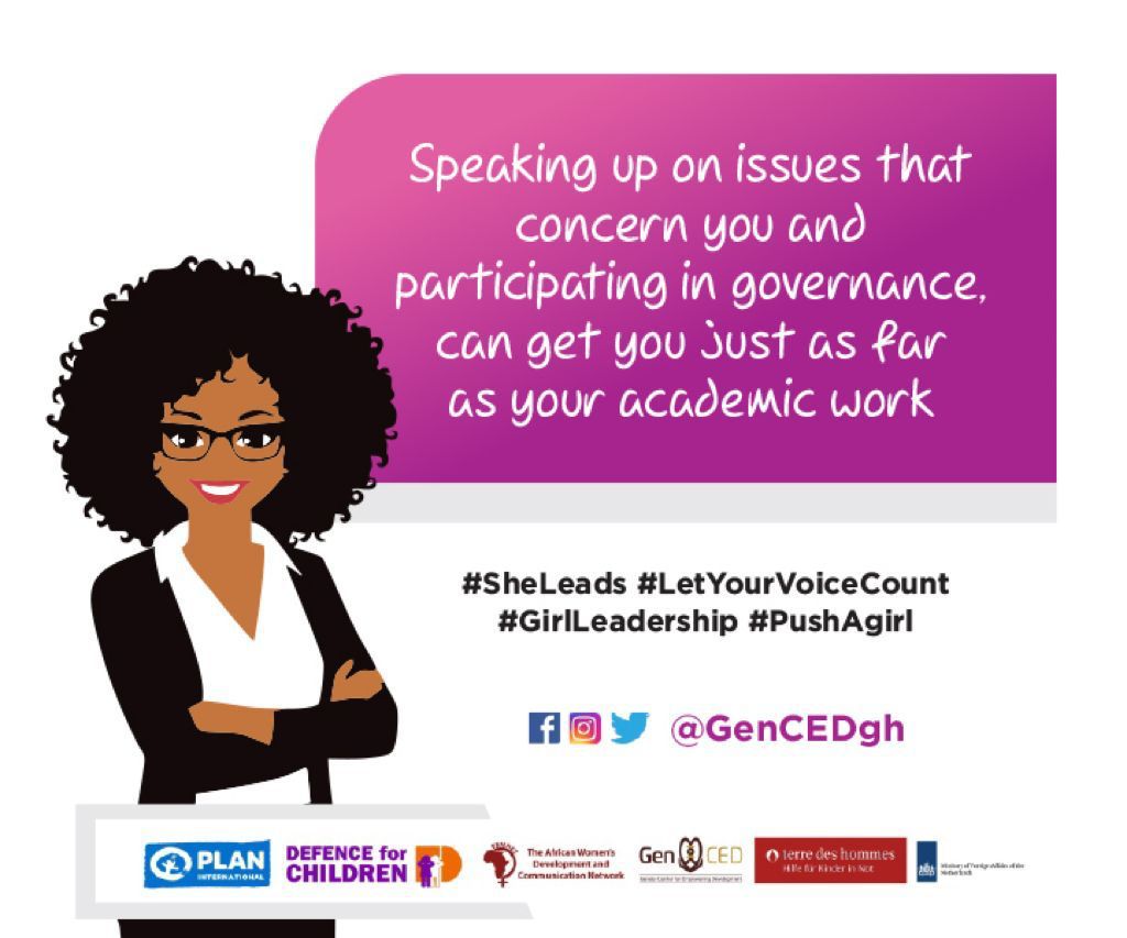 GenCEDgh's tweet photo. Speak up and make room for more women to lead...#SheLeads #letyourvoicecount @FemnetProg,@PlanAULiaison @snorgah @mashanubian @PlanIntGhana @AbenaNyamekyeA @AbiodunEssiet @AbigailNutakor1 https://t.co/gEmIdVo2Fz