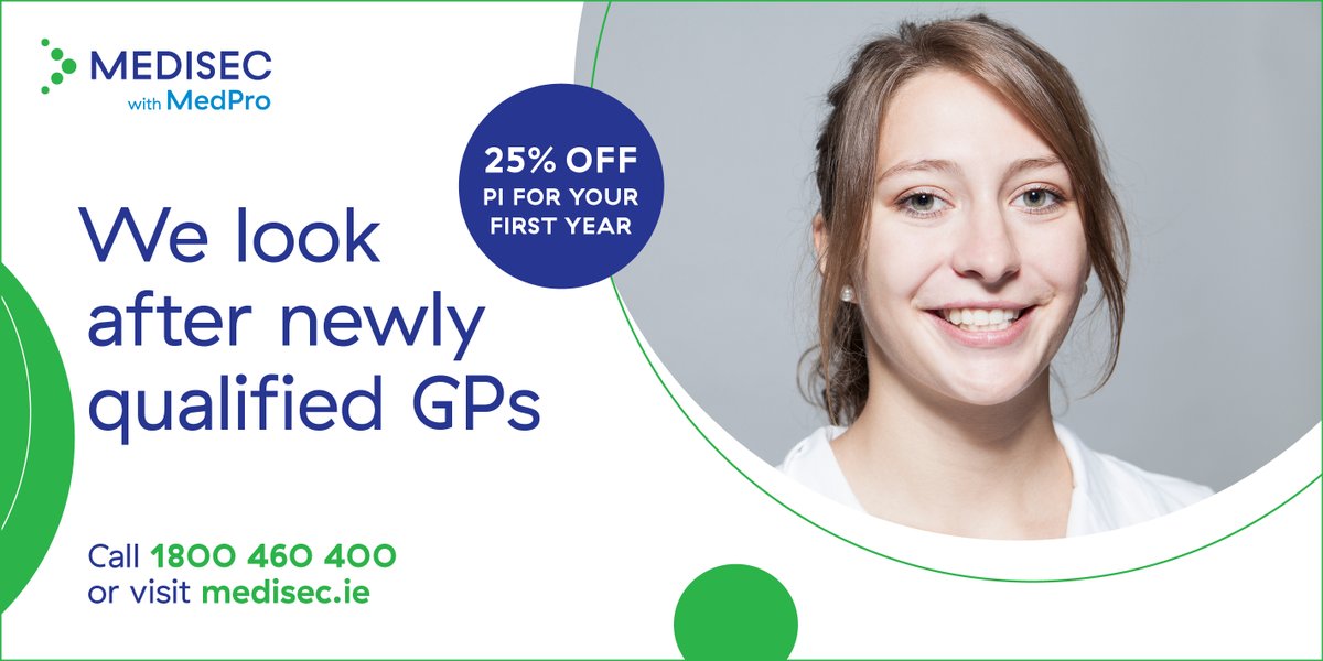 MedisecIreland's tweet photo. Newly qualified GPs - talk to @MedisecIreland about your professional indemnity insurance: outstanding occurrence cover that has no requirement for tail - if you decide to take a break or retire.
#discountforfirstyear
#Medisec
#welookafteryou
#notailrequired https://t.co/NFyGqjauwV