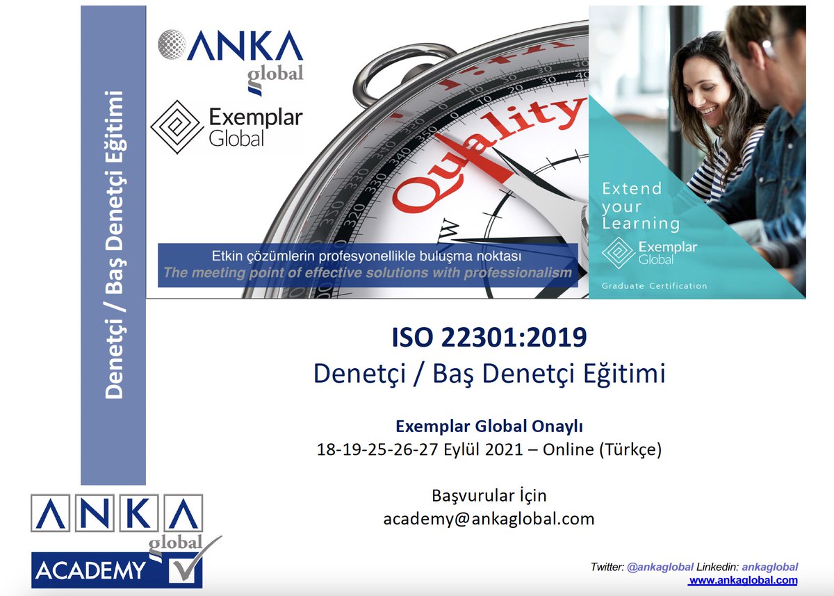 ankaglobal's tweet photo. ISO 22301  İş Sürekliliği Yönetim Sistemleri Başdenetçi Eğitimi #ISO22301 https://t.co/cOkY4VlqVu