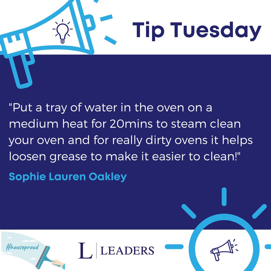 ‼ Tip Tuesday ‼
Sometimes it is really difficult to get your oven shining again. Sophie has a great tip for making that hard to budge dirt, easier to remove!  
#leaders #houseproud #cleaningtips #TuesdayTip #tuesdaycleaningtips #TipsTuesday #cleaninghacks