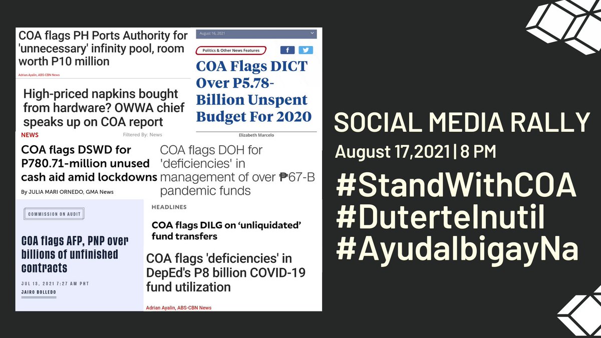 CEGPhils's tweet photo. Makilahok sa Social Media Rally mamayang 8 PM at malakas nating ipanawagan na itigil ang pang-aatake sa COA, at sa halip ay ibigay ang sapat at tuloy-tuloy na ayuda sa mamamayan ngayong pandemya.

SOCIAL MEDIA RALLY
August 17 | 8 PM

#StandWithCOA
#DuterteInutil
#AyudaIbigayNa https://t.co/UBE0dwf8ul