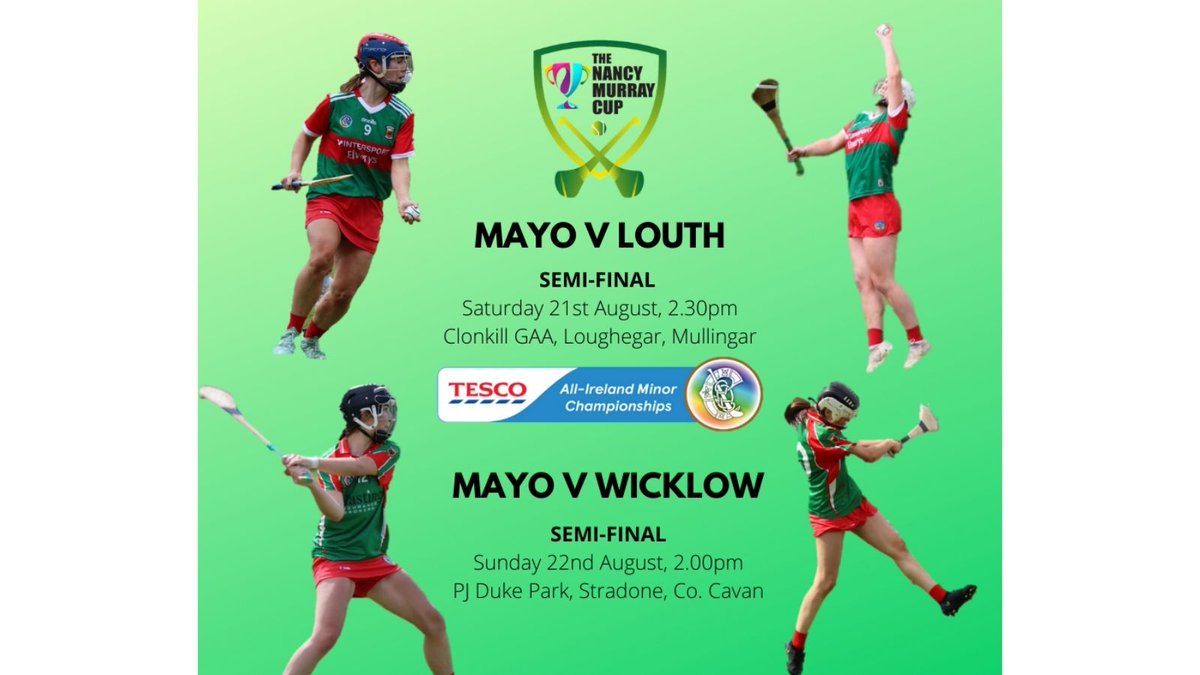 Our Junior team take on Louth in the #NancyMurrayCup Semi-Final &amp; our Minor team take on Wicklow in the <a href="/TescoIrl/">Tesco Ireland</a> Minor Championship Semi-Final. Stay in touch with our social channels for team news &amp; more. <a href="/MWRSport/">Midwest Radio Sport</a> <a href="/MayoAdvertSport/">Mayo Advertiser Sport</a> <a href="/mayonewssport/">Mayo News - Sport</a> <a href="/thecontel/">Connaught Telegraph</a> <a href="/WesternPeople/">Western People</a>