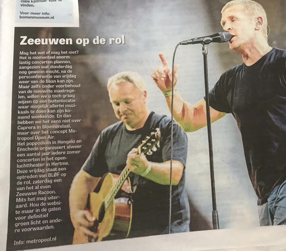De <a href="/telegraaf/">De Telegraaf</a> merkt het terecht op! Ondanks een zomer met veel voornemens, die vervolgens weer doorgehaald werden, zijn er mooie dingen te zien in het <a href="/OTHertme/">Openluchttheater Hertme</a>. Het popprogramma van <a href="/M_Metropool/">Metropool</a> sluit er dit weekend de zomer af met 2 grote shows van <a href="/racoonband/">Racoon</a> en <a href="/blof/">BLØF</a>