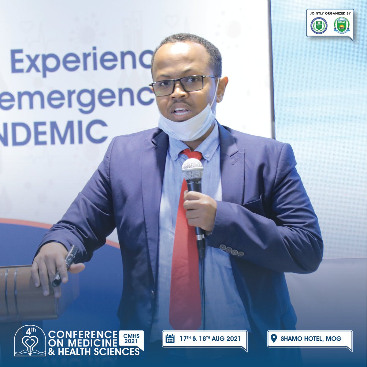 JamhuriyaUniv's tweet photo. Dr. Mohamed Abdullahi Awale, General Surgeon at Dr. Sumait Hospital has presented a research findings on ‘Knowledge and Perception of COVID-19, Prevalence of Pre-Existing Conditions, andAccess to Essential Resources and Health Services in Somali IDP Camps.’
#cmhs2021 https://t.co/fZUoFFhXMW
